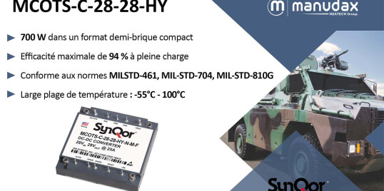 SynQor enrichit sa gamme de produits Mil-COTS 28 Vin DC-DC avec le MCOTS-C-28-28-HY