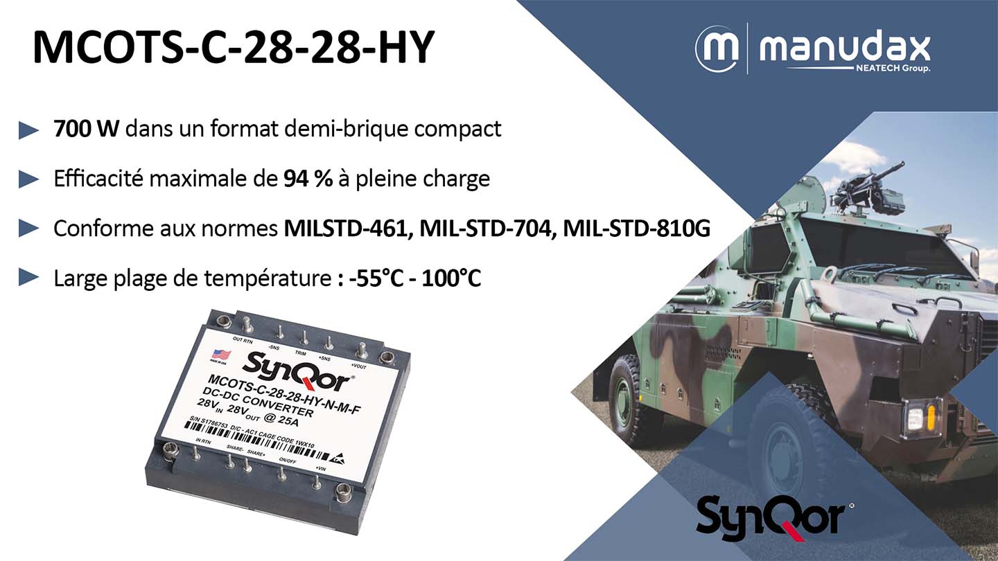 SynQor enrichit sa gamme de produits Mil-COTS 28 Vin DC-DC avec le MCOTS-C-28-28-HY